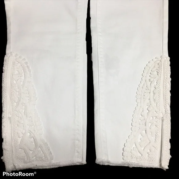 Style & Co Skinny Ankle Pant Crochet Detail Split Hem White Jeans 10P Petite 10 - Picture 10 of 16